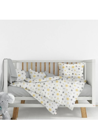 Flanel Pazen Kumaşından %100 Pamuklu Bebek Nevresim Takımı 100x150 Gri - Sarı