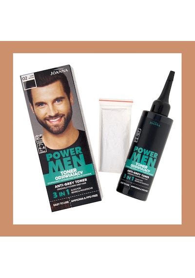 Joanna Power Men Anti-Grey Toner 3'ü 1 Arada Toner 02 Koyu Kahverengi 80 G