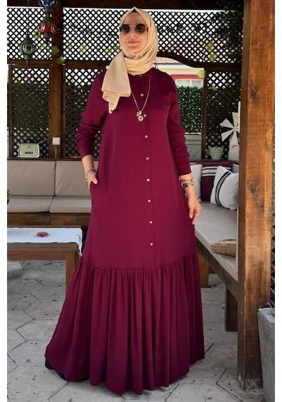Rabia Şamlı Süreyya Gömlek Elbise Bordo Normal