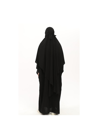 Altobeh Sultanbaş Nikaplı Çarşaf Cilbab Khimar Abaya Kolu Lastikli Hakim Yaka Peçeli Ferace Medine İpek Siyah S-m Siyah