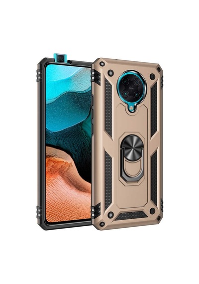 Noktaks - Poco F2 Pro Uyumlu Kılıf Koruyucu Yüzüklü Çift Katman Vega Kapak - Gold - T15546