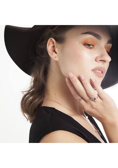 Kuyumcudukkani Mavi Taşlı Elişi Trend Yüzük-10319-r-blu Rose Gold