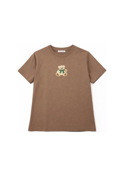 Mixray 2060 Kadın %100 Pamuk Ayıcık Nakışlı Bisiklet Yaka T-shirt Vizon Vizon