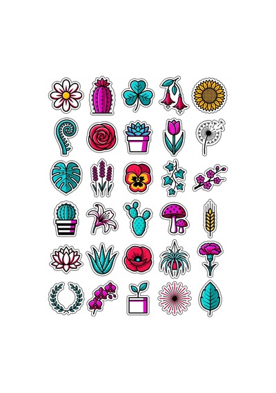 30 Adet Pop-art Botanik Çiçek Sticker Seti - Laptop Telefon Defter Çok Renkli