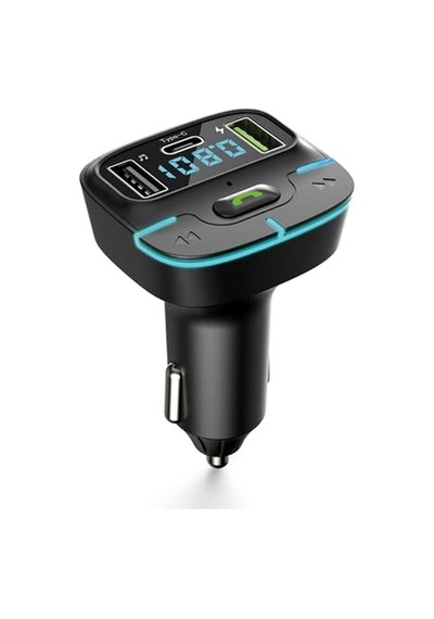 Araç Fm Transmitter 5.3 Bluetooth Araç Kiti Usb Type-c Hızlı Şarj Çıkışlı Çakmaklık Girişli F9 10"