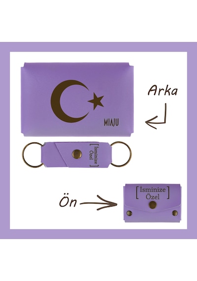 Miaju Mor Menekşe, Türk Kimliğini Yansıtan, Ayyıldız İşlemeli Özel Tasarım Cüzdan & Anahtarlık Set, Hediye Mor Menekşe Mor