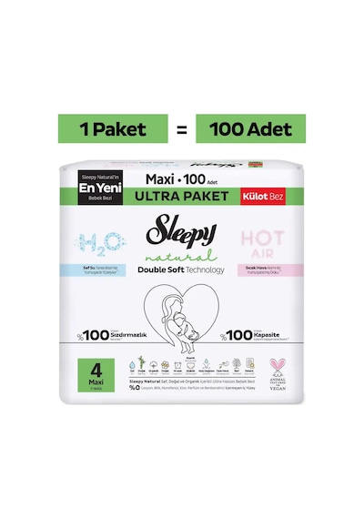 Sleepy Natural Double Soft Ultra Paket Külot Bez 4 Numara Maxi 100 Adet