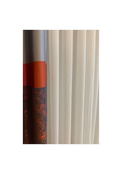 Ince Çizgi Desenli Düz Pilesiz 475 X 250 Cm Tül Perde Kırık Beyaz