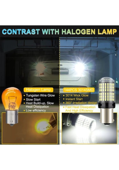 Carub Ampul 12v 93 144 Led Şeffaf Oto Geri Vites Ampulü Fren Stop Sis Sinyal Lambası Düz Çakarlı Beyaz Br0404040