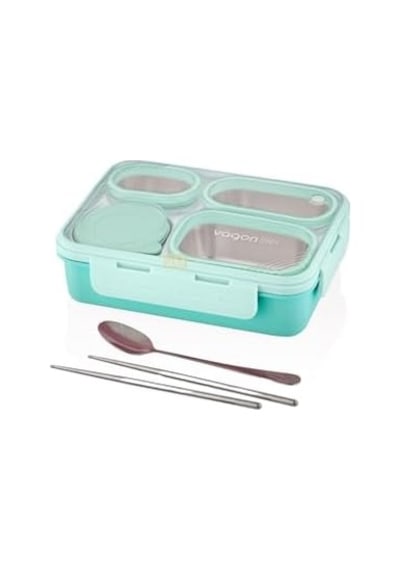Bento 950ml Lunchbox Tek Katlı 4 Bölmeli Çelik Sefer Tası Yemek Kutusu Turkuaz Bakır