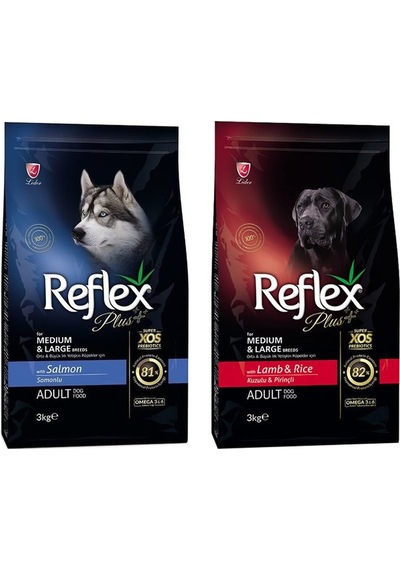 Reflex Plus Somonlu Yetişkin Köpek Maması + Reflex Plus Kuzu Etli Yetişkin Köpek Maması 2 x 3 KG