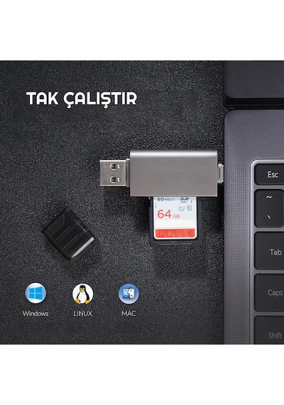 Exeo Usb 3.0 Type-C Mikro Usb Sd Tf Otg Hafıza Kart Okuyucu
