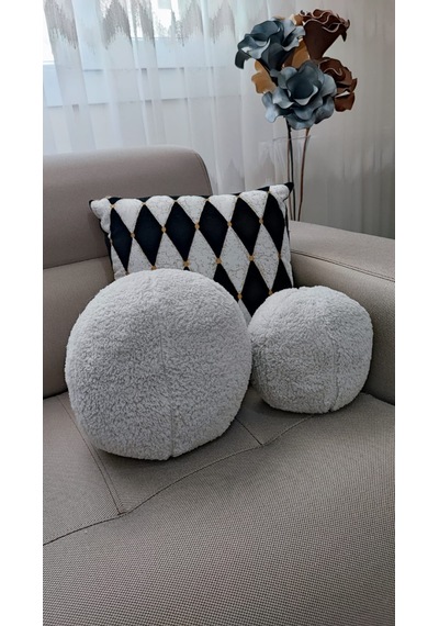 2' Li Top Kırlent / Yastık Büyük Gri / Küçük Gri 42cm / 25cm