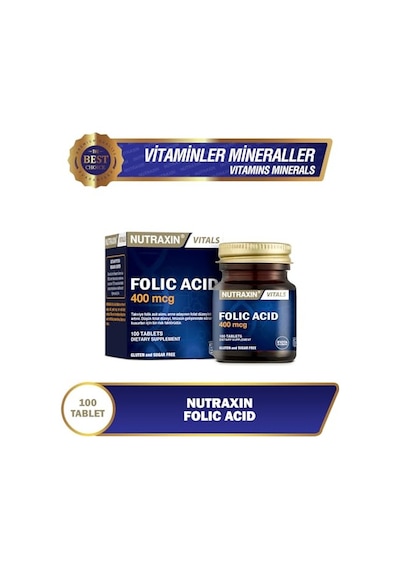 Nutraxin Vitals Folic Acid 400 Mcg 100 Tablet Takviye Edici Gıda
