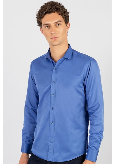 Tudors Modern Slim Fit Dar Kesim Düz Erkek Gömlek-24099 Saks