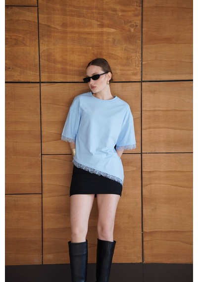 Verymoda Dantel Detaylı Tişört D2956 Mavi