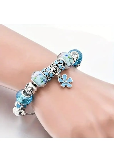 Blue Flowers Yonca Şans Charm Bileklik