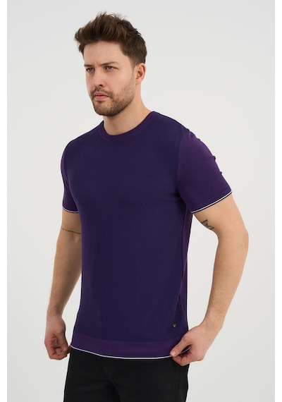 Alexander Gardi Alexandergardı Bisiklet Yaka Kolları Şeritli Triko T-shirt 1243 Mor