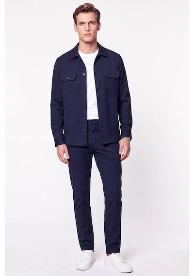 Comfort Fit Beli Lastikli Esnek Keten Lacivert Pantolon P 1221