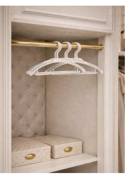 Vichy 5 Li Kaymaz Yüzeyli Askı 40 Cm Krem Renk Elbise & Gömlek Askısı Vch-7024 Açık Bej
