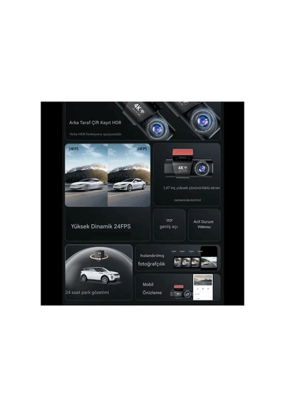 Wifi Çift Ön Arka 4k Araç İçi Güvenlik Kamerası + Park Modu Kablosu Çift Kamera Kayıt Cihazı Gps Gece Görüşü Mikrofonlu Dash Cam - G5v