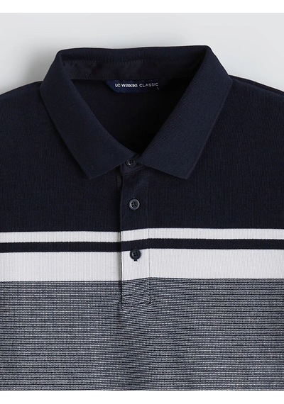 Lc Waikiki Lacivert Polo Yaka Renk Bloklu Erkek Sweatshirt