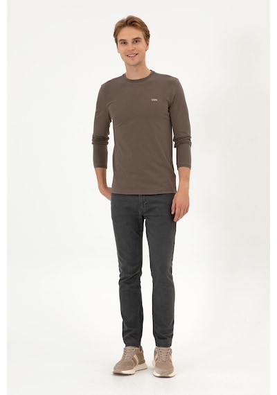 U.S. Polo Assn. Erkek Slim Fit Bisiklet Yaka Vizon Süprem Basic Sweatshirt 50313744-VR052