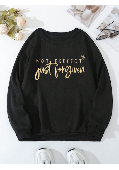 Just Forgiven Kalın Kışlık Sweatshirt - Siyah Baskılı Oversize Bisiklet Yaka Siyah Just Forgiven Kalın Kışlık Sweatshirt - Siyah Baskılı Oversize Bisiklet Yaka Siyah