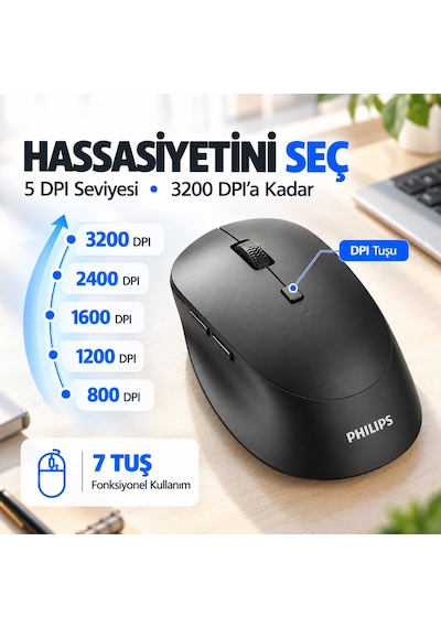 Philips SPT6607 Kablosuz Türkçe Q Klavye & Mouse Set