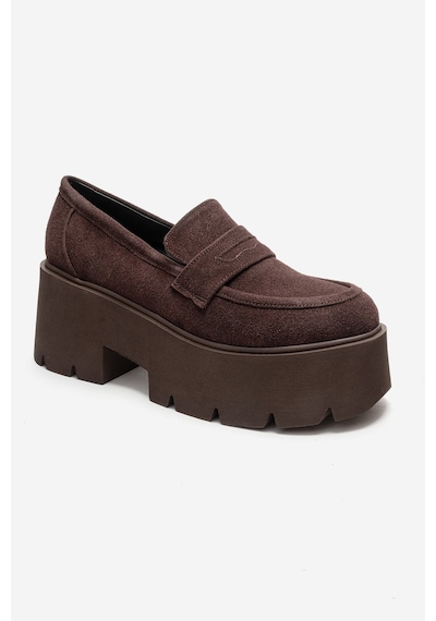 Luvishoes Santıa Kahverengi Süet Kadın Kalın Tabanlı Loafer Ayakkabı Kahverengi