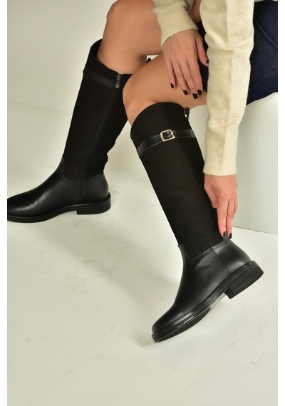 Fox Shoes V654002803 Siyah Hakiki Deri Düz Tabanlı Binici Çizmesi Siyah