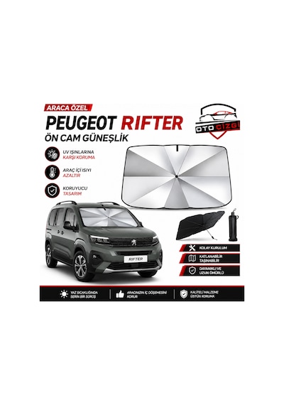 Peugeot Rifter Şemsiye Tip Ön Cam Güneşliği Katlanabilir Uv Korumalı Araç Cam Güneşlik