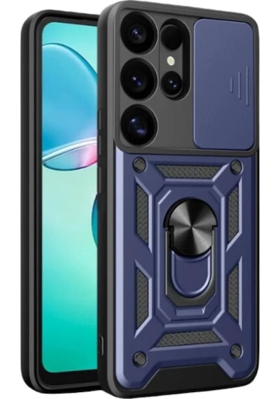 Newface Samsung Galaxy S25 Ultra Kılıf Pars Lens Yüzüklü Silikon - Lacivert