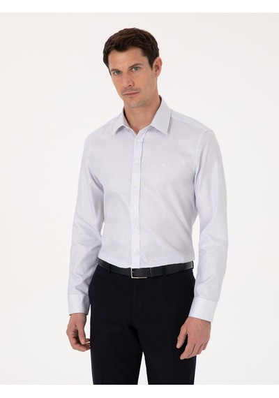 Cacharel Beyaz Slim Fit %100 Pamuk Kareli Gömlek