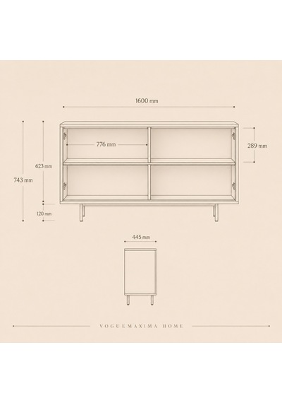 Voguemaxima Home Marina 4 Kapaklı Metal Ayaklı Konsol 160x44,5x74,3 Cm Sepet Bej