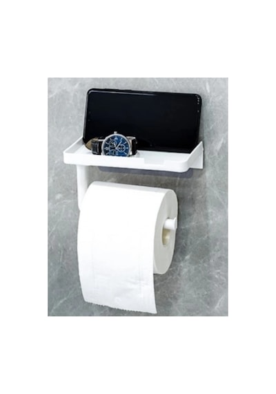 Tuvalet Kağıdı Askılığı - Raflı Ve Yapışkanlı - Matkapsız Banyo Aksesuarı Beyaz
