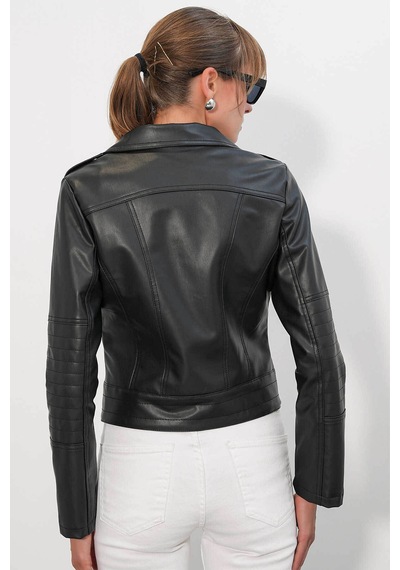 Bigdart Biker Siyah Kadın Deri Ceket 1025