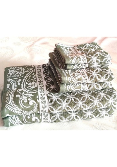 Hediyelik, Çeyizlik , İhraç Fazlası Özel Üretim Bukle Cotton Banyo-mutfak Havlu Seti 6'lı Set Yeşil