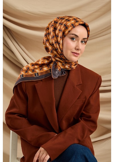 Silk Home Twill İpek Eşarp 11481-26 Lacivert, Taba, Turuncu, Bej
