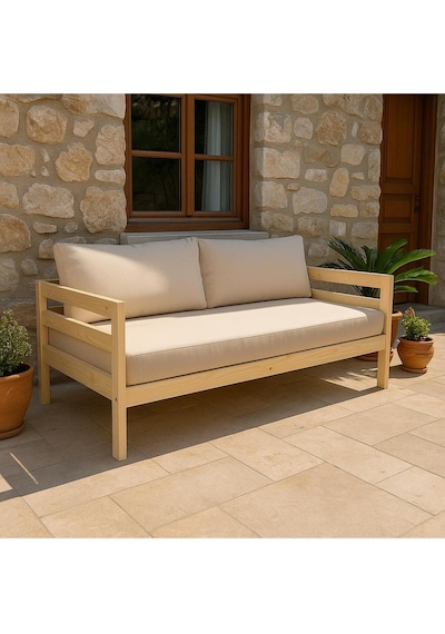 Ahşap Sedir Kanepe 60x190 Cm İç Ölçü Mindersiz Doğal Natural Masif Ahşap Bej