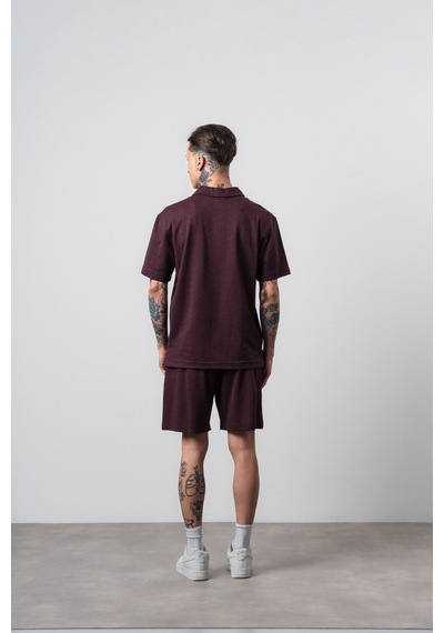 Erkek Rocket Club Yazılı Regular Fit T-shirt Şort Takım Bordo