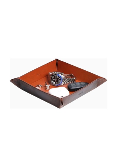 Ryoko Helsinki Valet Tray Oil Pull-up Deri Masa Düzenleyici Dekoratif Tabak & Kaseler Kahverengi