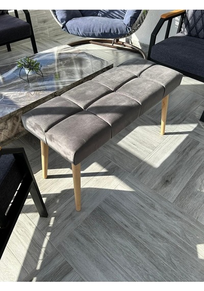 Stillola Gürgen Ahşap Ayaklı Puf Bench Gri