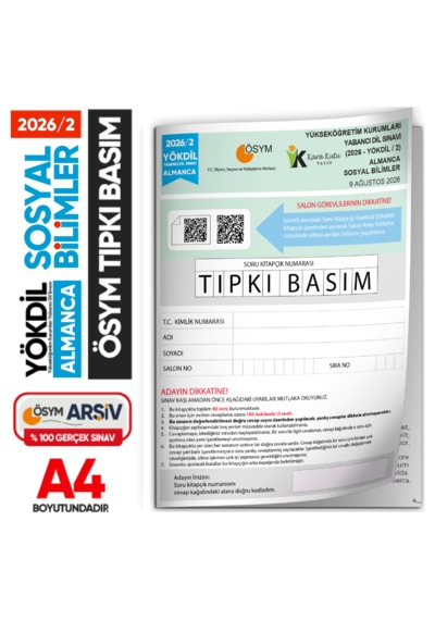 2026/2 Yökdil İngilizce Sosyal Bilimler Ösym Çıkmış Soru Tıpkı Basım Deneme Kitapçığı Türkiye Geneli