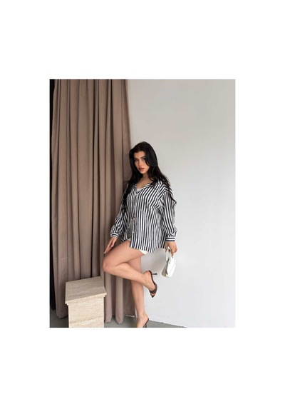 Unika Boutique Çizgili Oversize Gömlek Lacivert