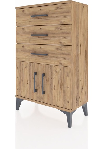 Arges Komodin 3 Çekmeceli 2 Kapaklı 60x30x96 Çam-çam Çam