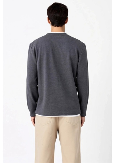 Benerly Erkek Bisiklet Yaka Standart Kol Regular Kalıp Dokulu Sweatshirt Gri
