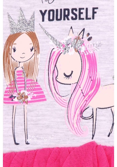 Breeze Kız Çocuk Uzun Kollu Elbise Unicorn 1.5-5 Yaş, Açık Gri Melanj-açık Gri Melanj Açık Gri Melanj