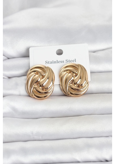 Mey İthalat 316l Çelik Gold Renk Motif Desen Model Kadın Küpe altın