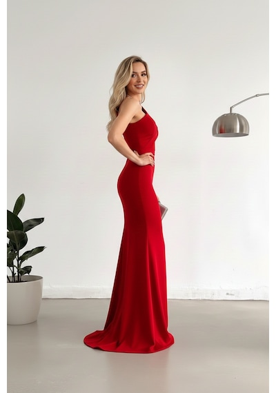 Defymoda Kadın Vücudu Saran Scuba Kumaş Tasarım Kırmızı